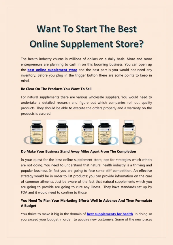 Want to start the best online supplement store