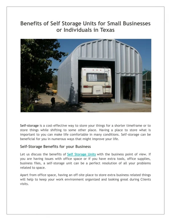 Benefits of Self Storage Units for Small Businesses or Individuals in Texas