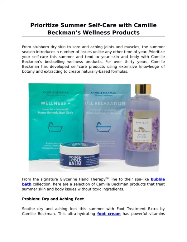 Prioritize Summer Self-Care with Camille Beckmanâ€™s Wellness Products