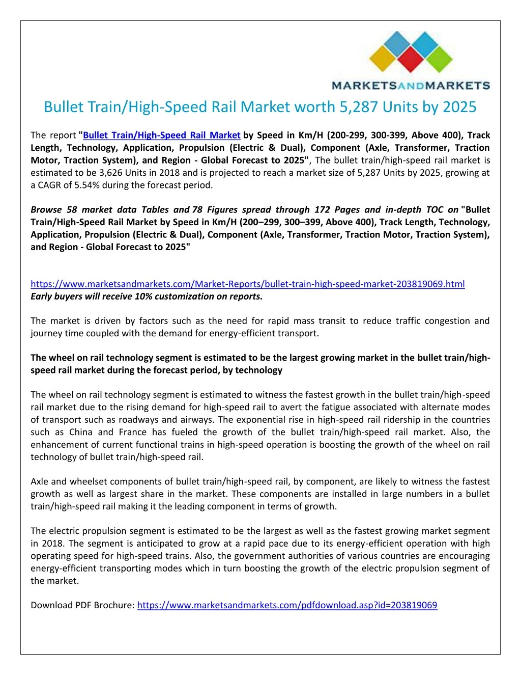 bullet train high speed rail market worth