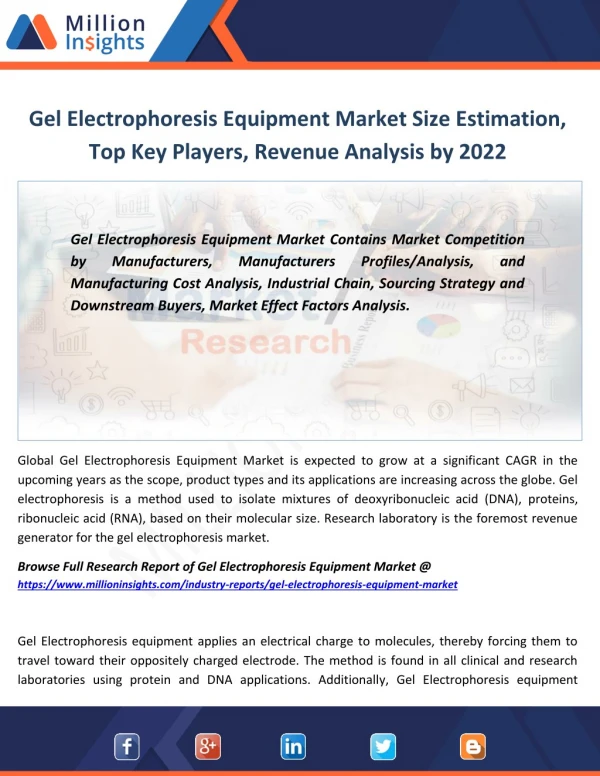 Gel Electrophoresis Equipment Market Applications, Sales Area, and Its Competitors By 2022