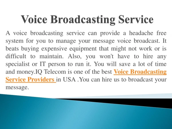 Voice Broadcasting Service Provider Company