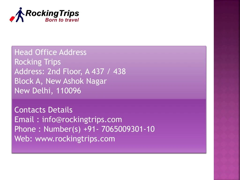 head office address rocking trips address