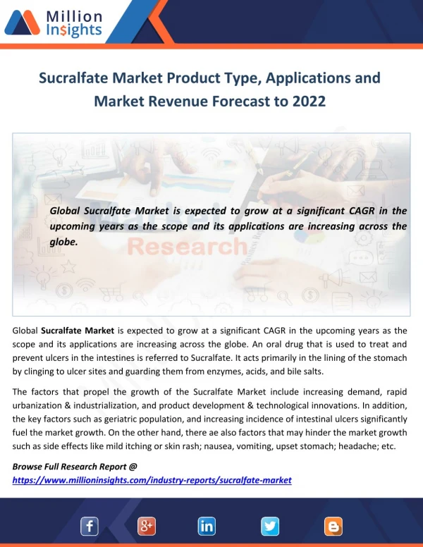 Sucralfate Market Product Type, Applications and Market Revenue Forecast to 2022