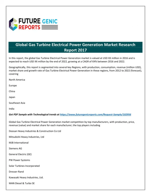 Gas Turbine Electrical Power Generation Market - The Biggest Trends to watch out for 2012-2022