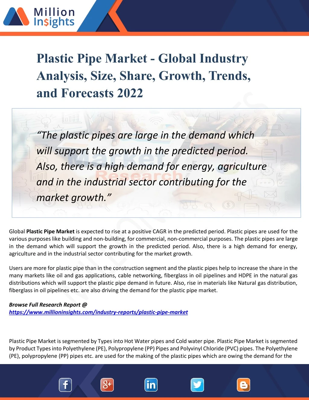 plastic pipe market global industry analysis size