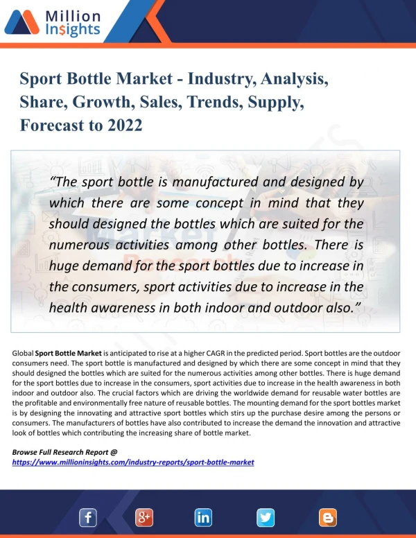 Sport Bottle Market Outlook 2022: Market Trends, Segmentation, Market Growth And Competitive Landscape