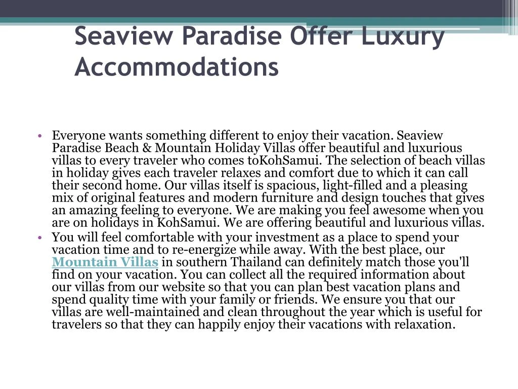 seaview paradise offer luxury accommodations