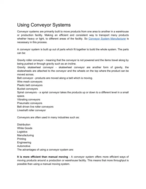 Using Conveyor Systems