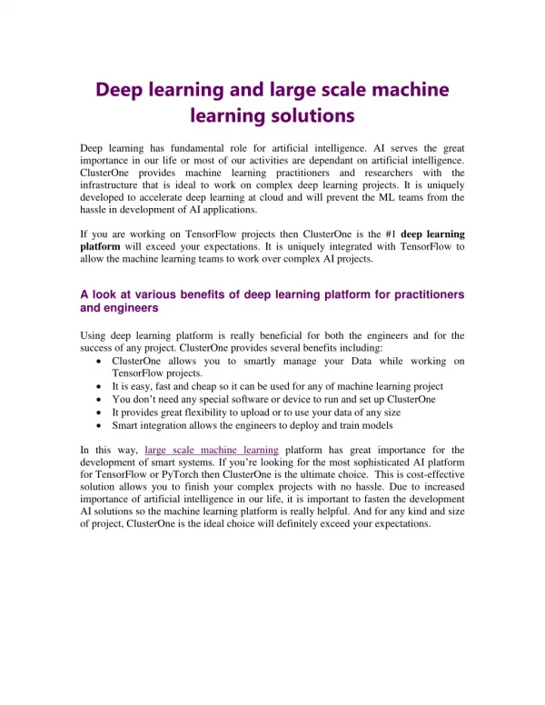 Deep learning and large scale machine learning solutions