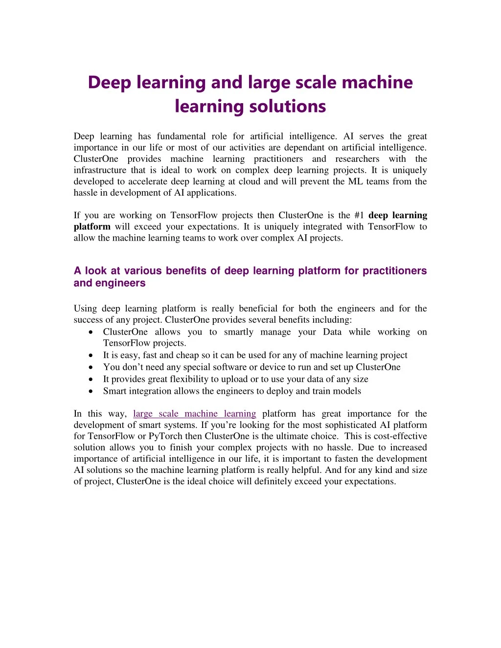 deep learning and large scale machine learning