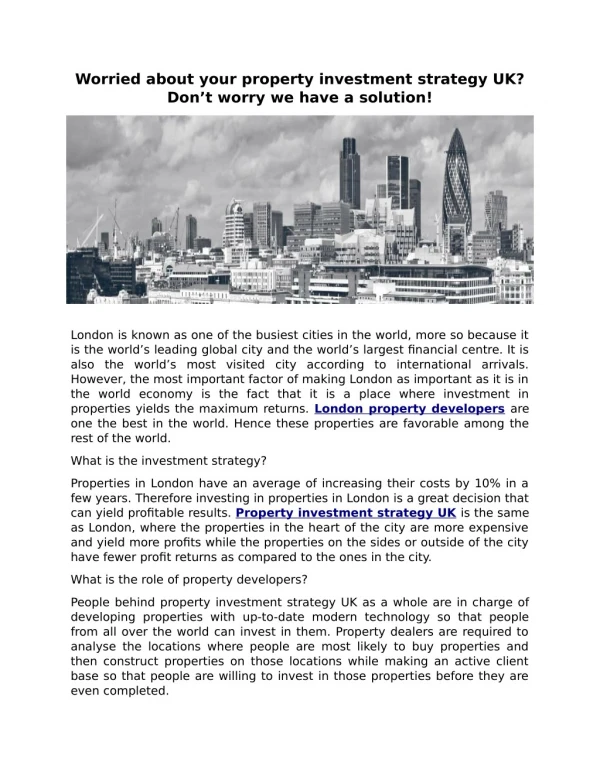Worried about your property investment strategy UK? Donâ€™t worry we have a solution!