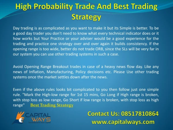 High Probability Trade And Best Trading Strategy