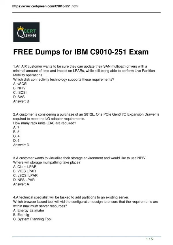 Valid CertQueen IBM C9010-251 Exam Dumps