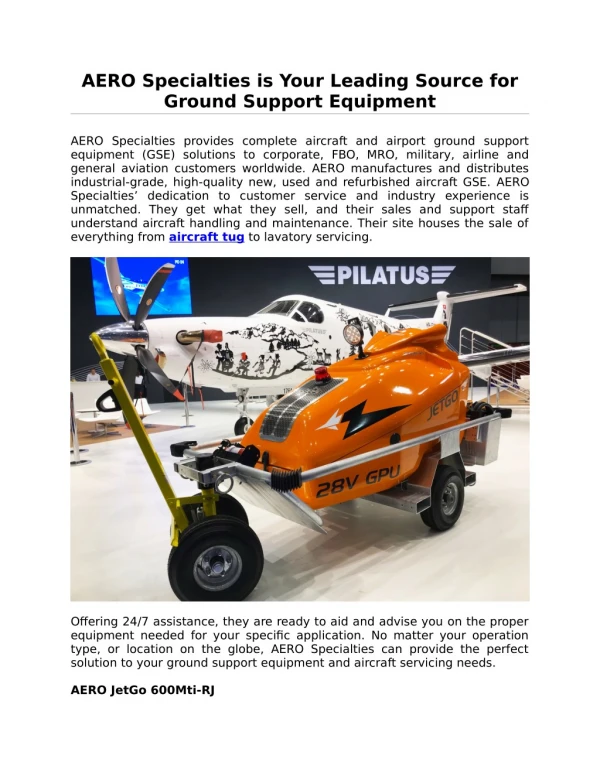 AERO Specialties is Your Leading Source for Ground Support Equipment