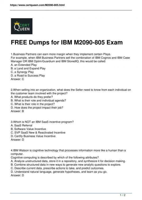 Latest and Valid M2090-805 Exam Dumps Questions