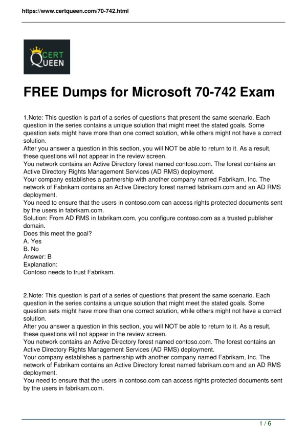 Real 70-742 Exam Questions and Answers