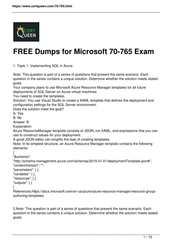 CertQueen Microsoft 70-765 Exam Dumps pdf