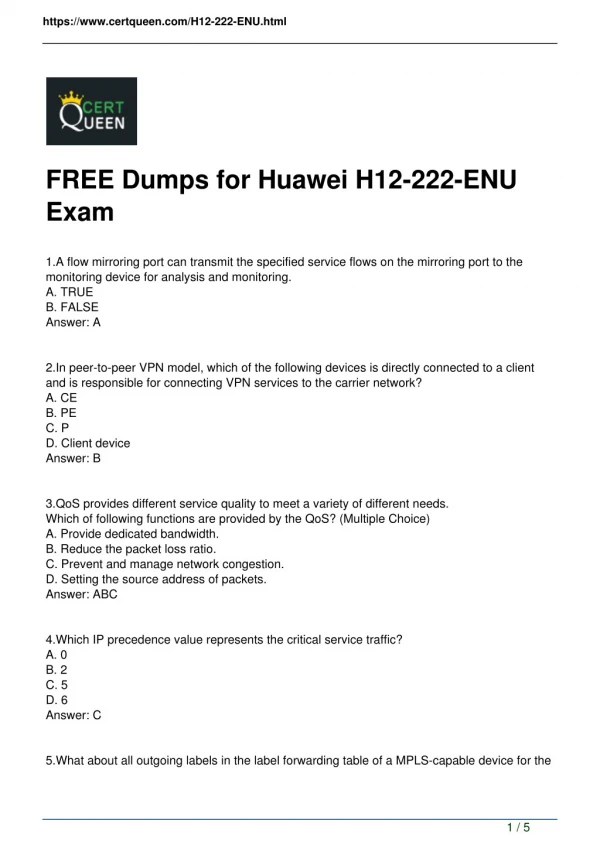 100% Valid | Huawei H12-222-ENU Exam Dumps from CertQueen