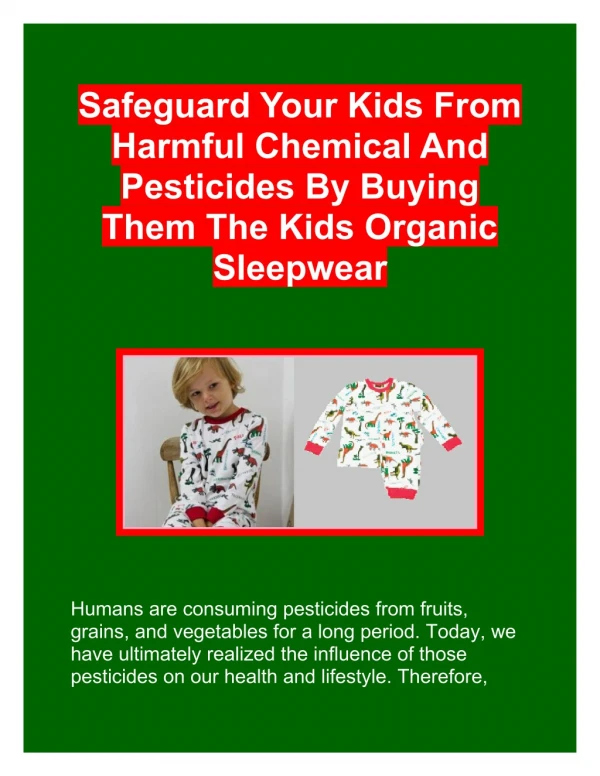 Safeguard Your Kids From Harmful Chemicals By Buying Them Kids Organic Sleepwear