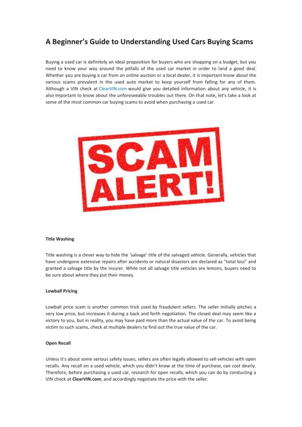 A Guide to Understand Used Cars Buying Scams
