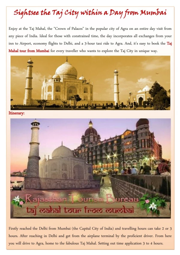 Sightsee the Taj City within a Day from Mumbai