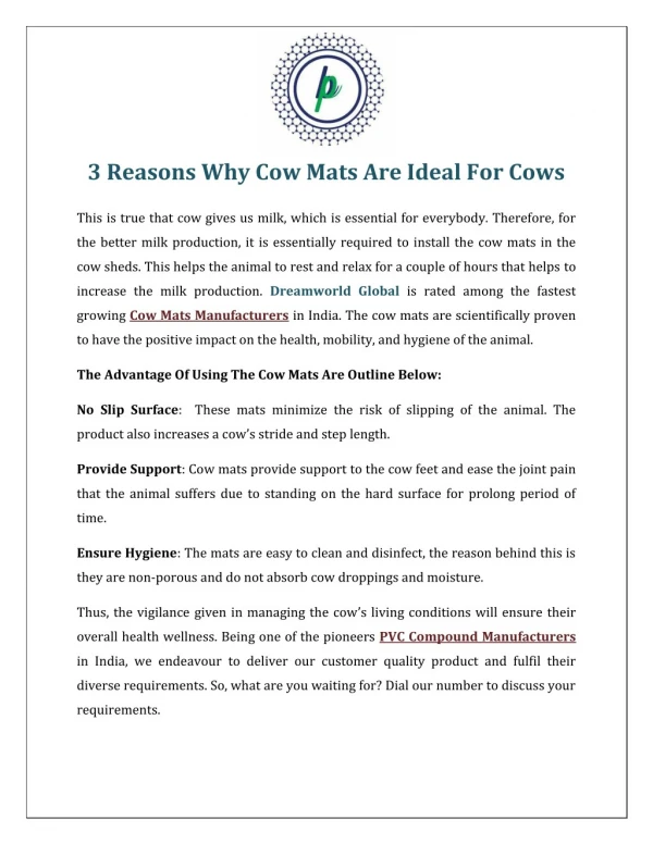 3 Reasons Why Cow Mats Are Ideal For Cows