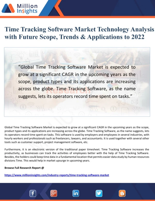 Time Tracking Software Market Technology Analysis with Future Scope, Trends & Applications to 2022
