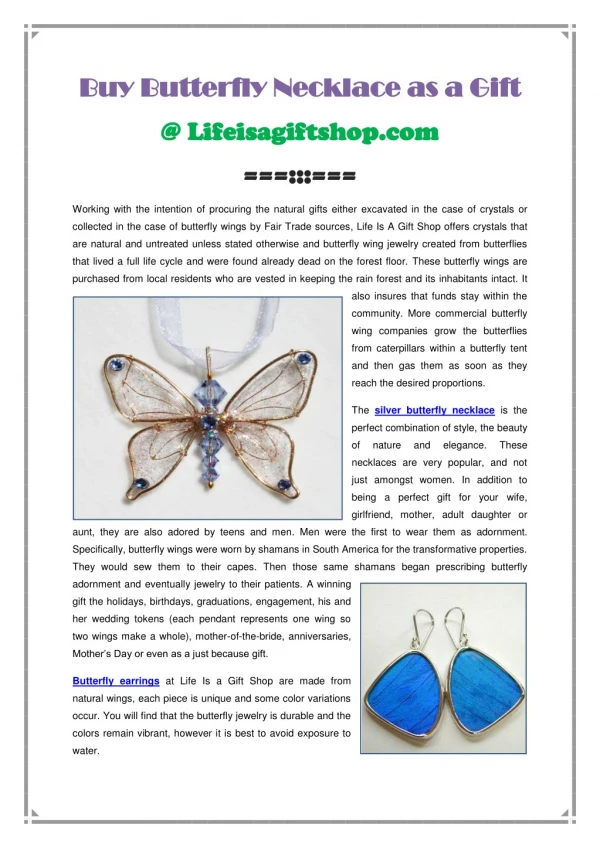 Buy Butterfly Necklace as a Gift At Lifeisagiftshop.com