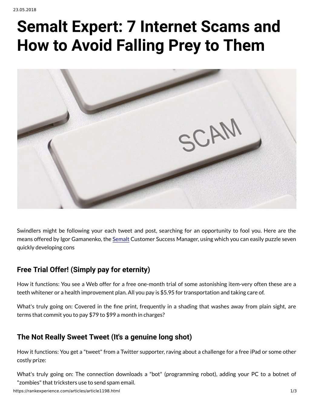 23 05 2018 semalt expert 7 internet scams