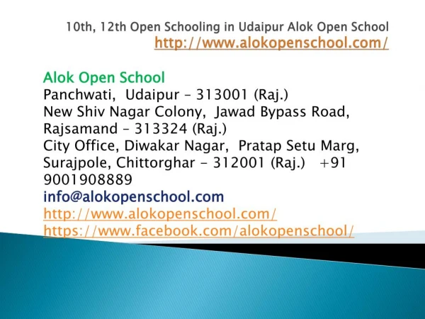 10th, 12th Open Schooling in Udaipur Alok Open School