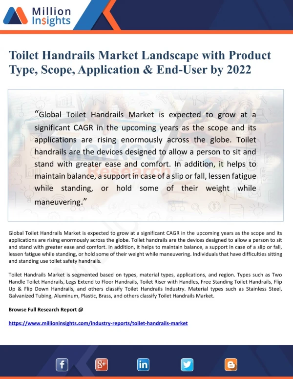 Toilet Handrails Market Landscape with Product Types, Scope, Application & End-User by 2022