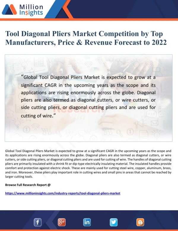 Tool Diagonal Pliers Market Competition by Top Manufacturers, Price & Revenue Forecast to 2022