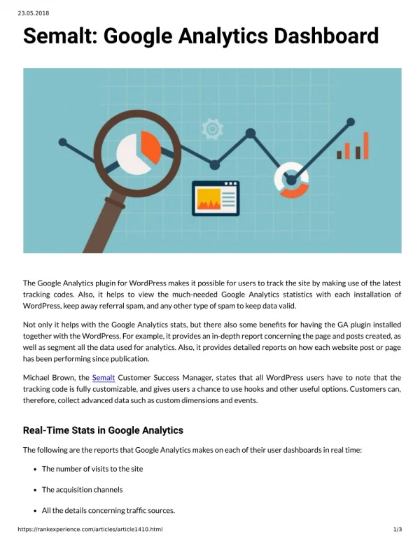 Semalt: Google Analytics Dashboard