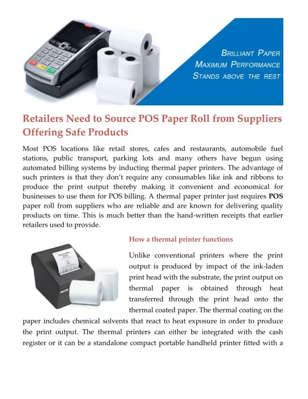 Retailers Need to Source POS Paper Roll from Suppliers Offering Safe Products