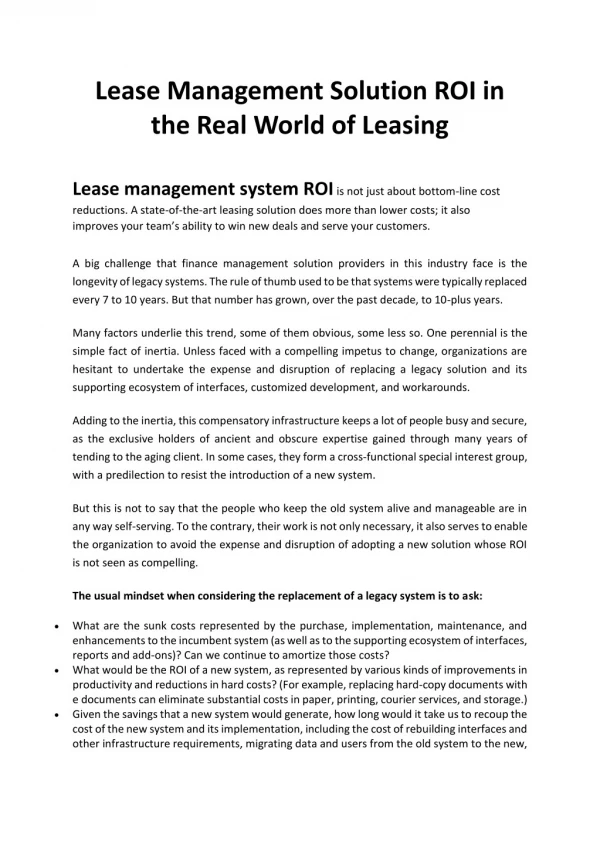 Lease Management Solution ROI in the Real World of Leasing