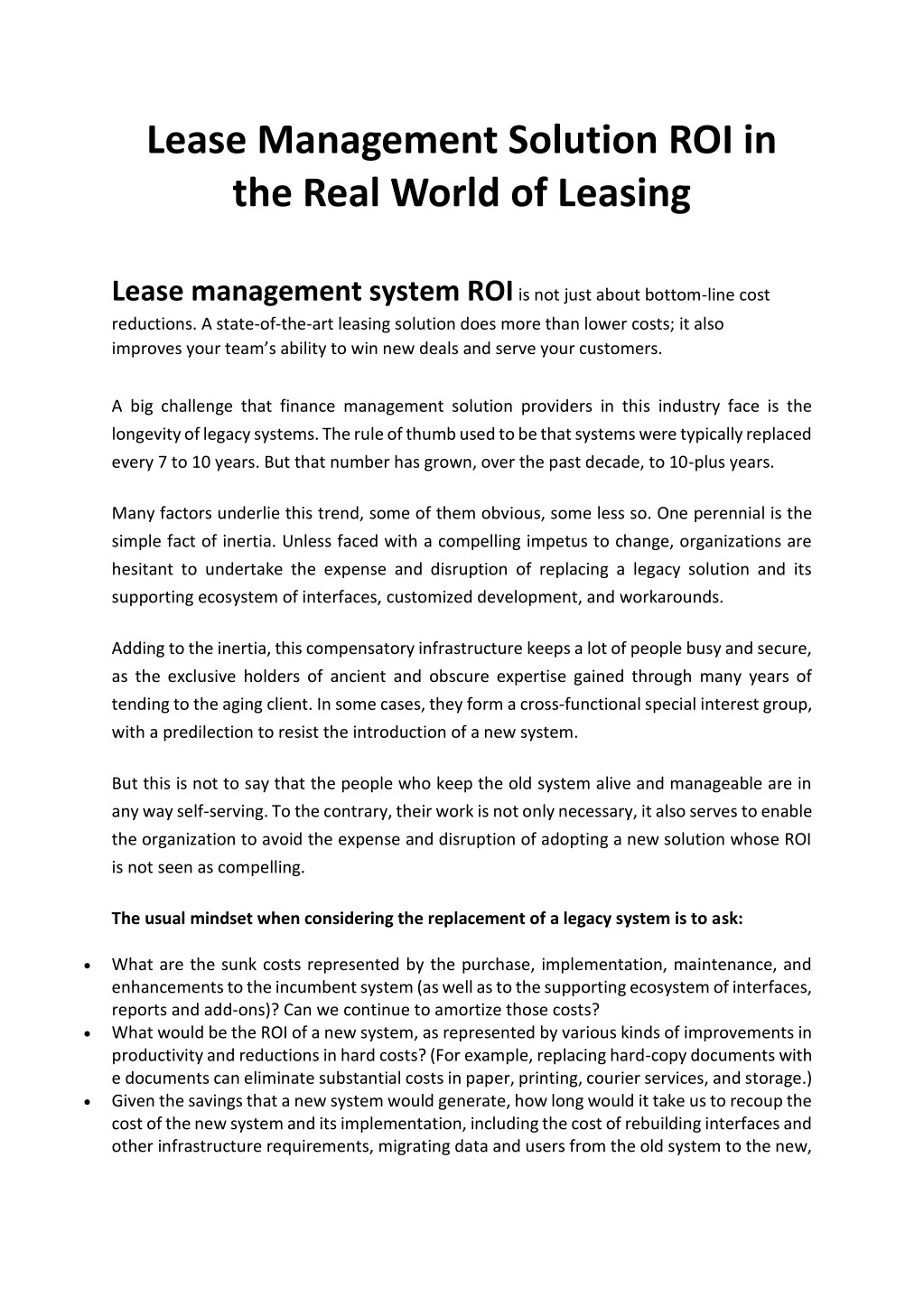 lease management solution roi in the real world