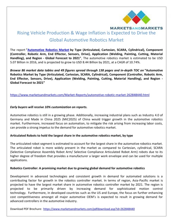Rising Vehicle Production & Wage Inflation is Expected to Drive the Global Automotive Robotic Market