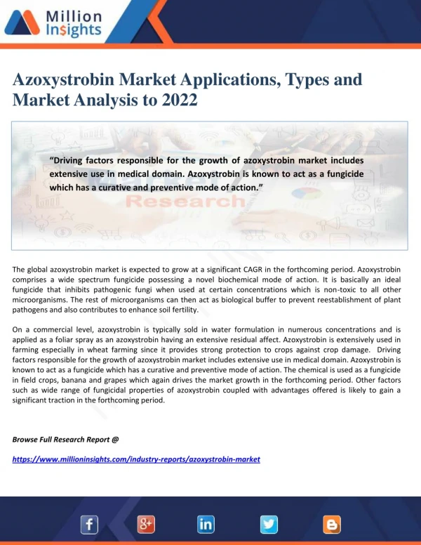 Azoxystrobin Market Applications, Types and Market Analysis to 2022