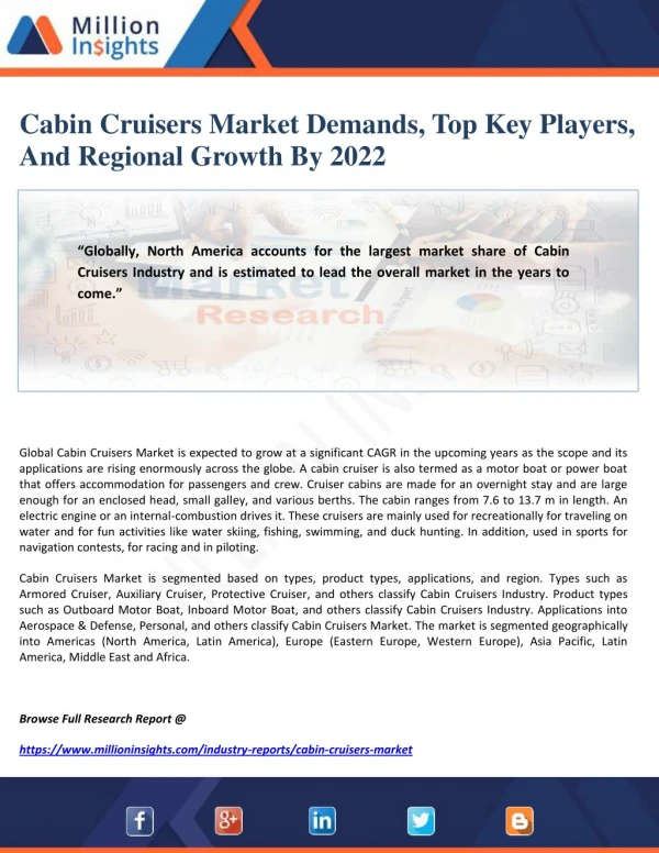 Cabin Cruisers Market Demands, Top Key Players, And Regional Growth By 2022