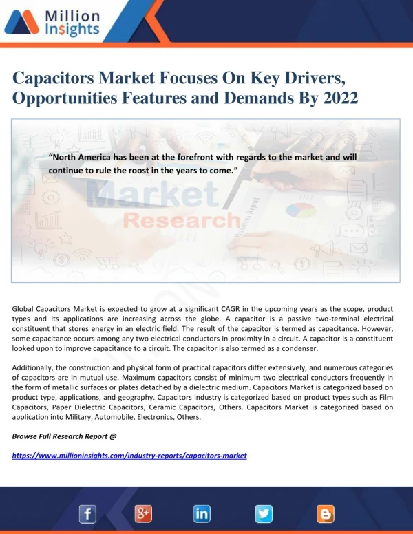Capacitors Market Focuses On Key Drivers, Opportunities Features and Demands By 2022