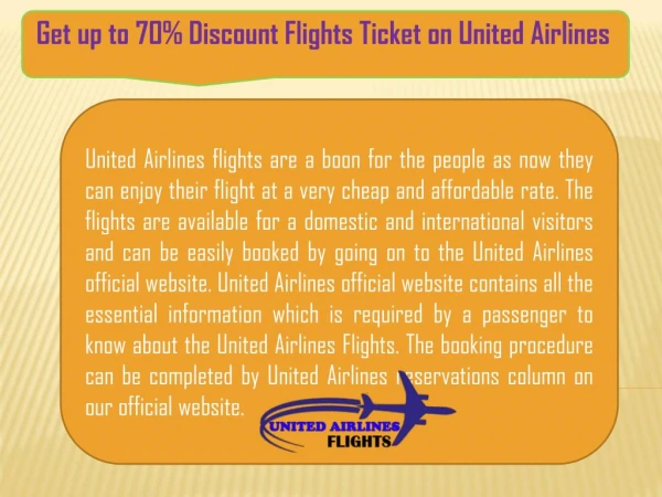Get up to 70% Discount Flights Ticket on United Airlines