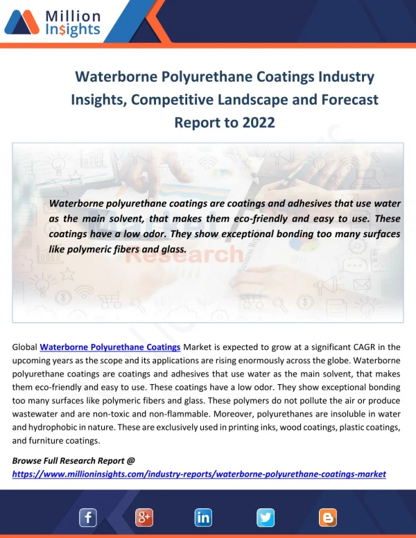 Waterborne Polyurethane Coatings Industry Growth Factors, Trends and Forecast Report to 2022