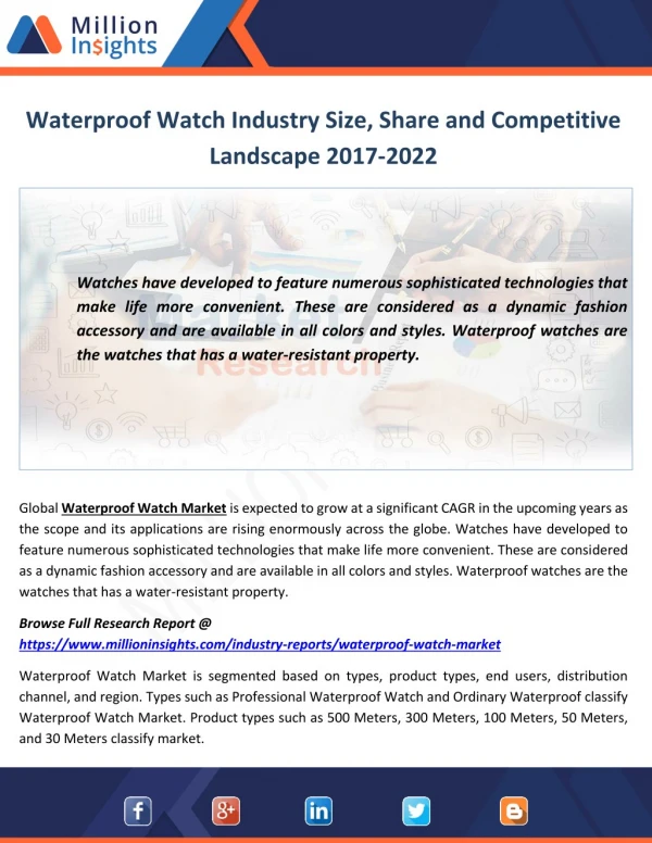Waterproof Watch Industry Forecast, Size and Gross Margin Analysis by 2022