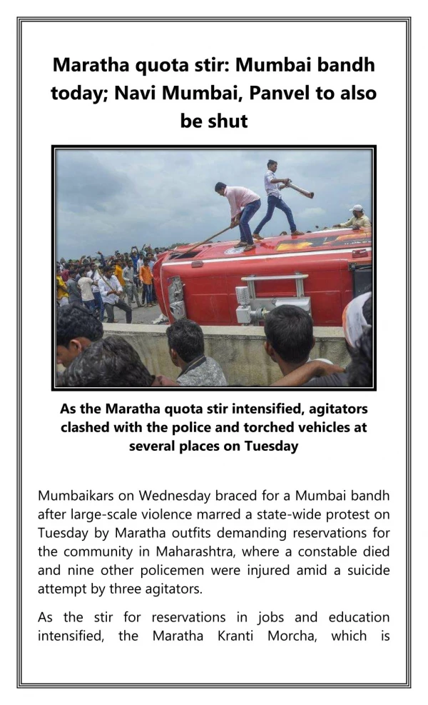 Maratha Quota Stir Mumbai Bandh Today Navi Mumbai Panvel to Also Be Shut - Copy