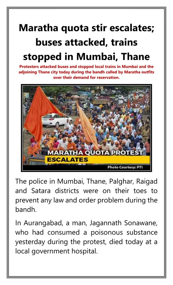 Maratha Quota Stir Mumbai Bandh Today Navi Mumbai Panvel to Also Be Shut