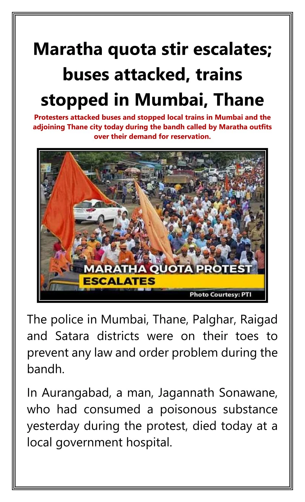 maratha quota stir escalates buses attacked
