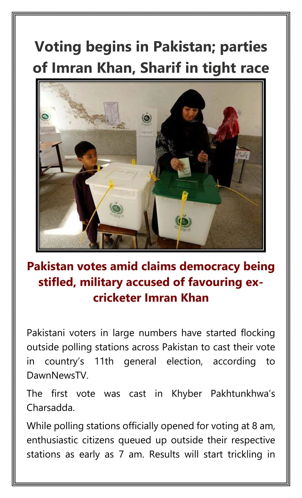 voting begins in pakistan parties of imran khan