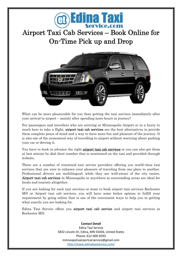 Airport Taxi Cab Services – Book Online for On-Time Pick up and Drop