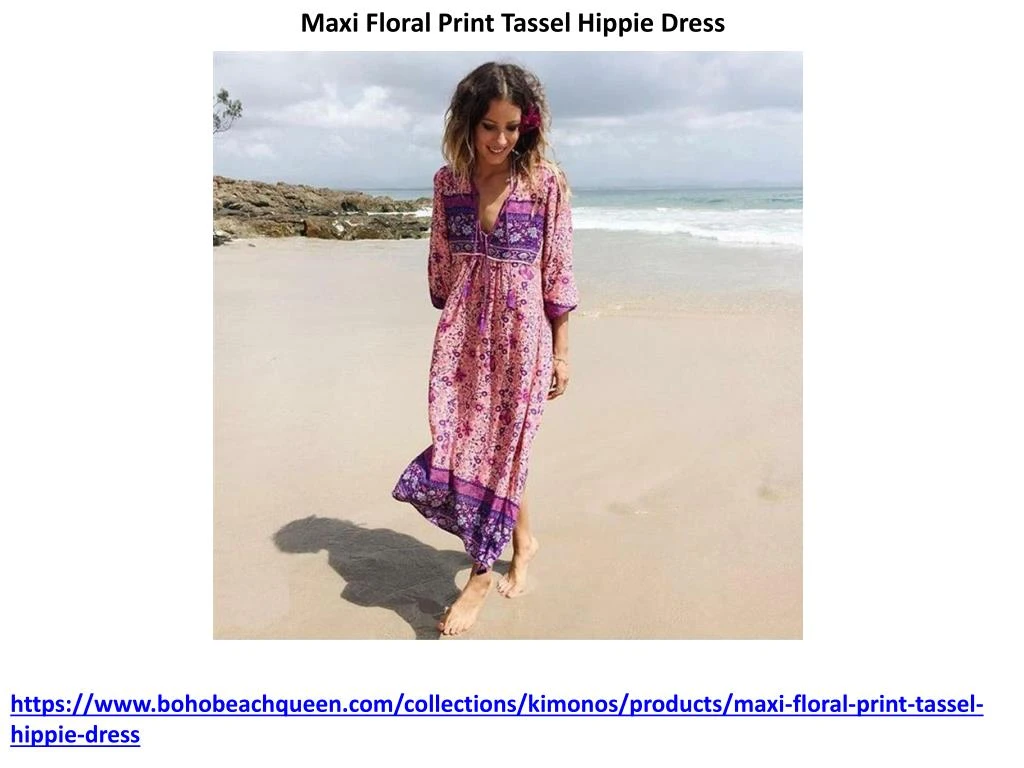 maxi floral print tassel hippie dress